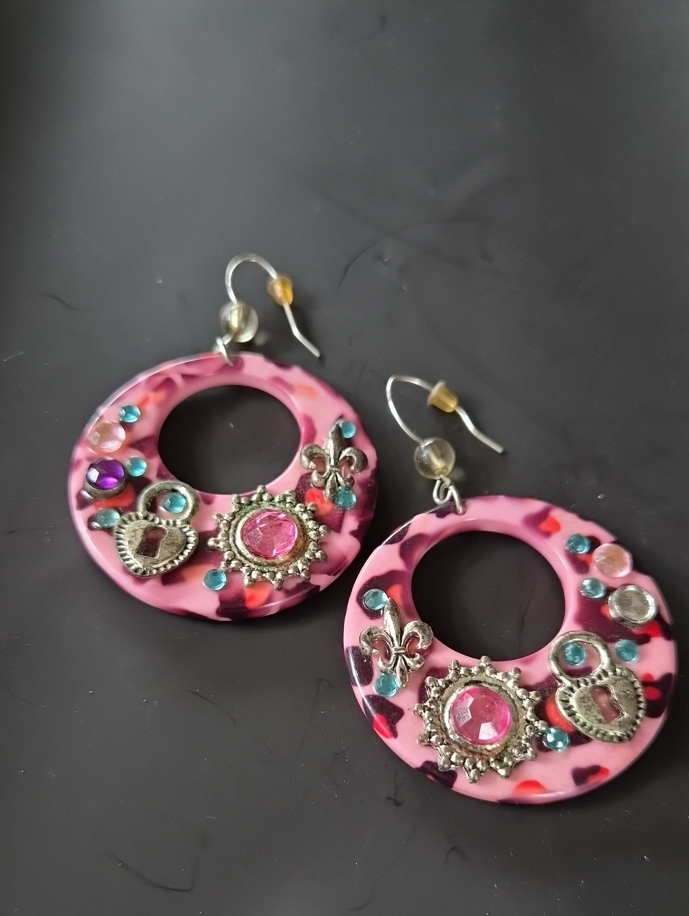 Betsey Johnson Pink Multicolor Gem Hoop Earrings